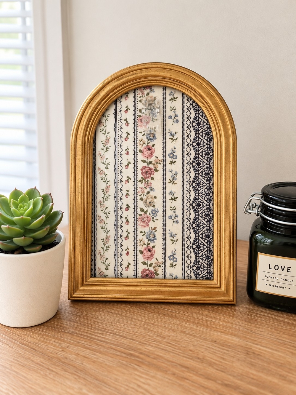 Gold Arched Floral Art - Handmade With Fabric & Clip